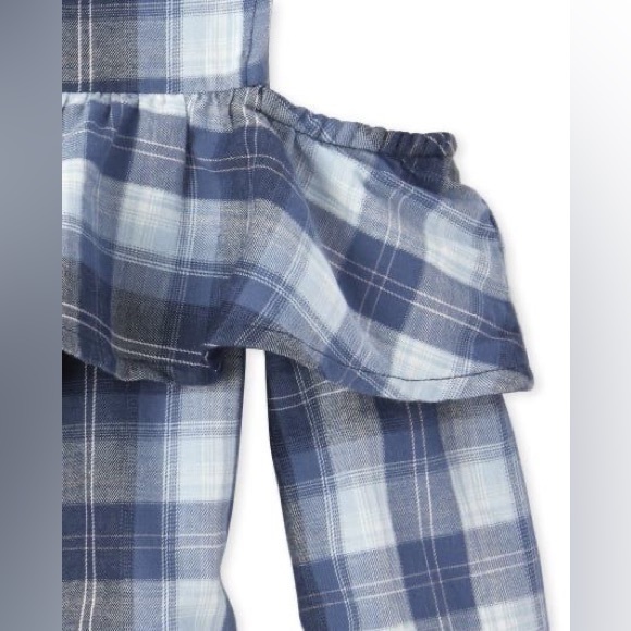 The Children's Place Girls Lake Blue Plaid Cold Shoulder Shirt Dress. Size 5/6 - Picture 8 of 12